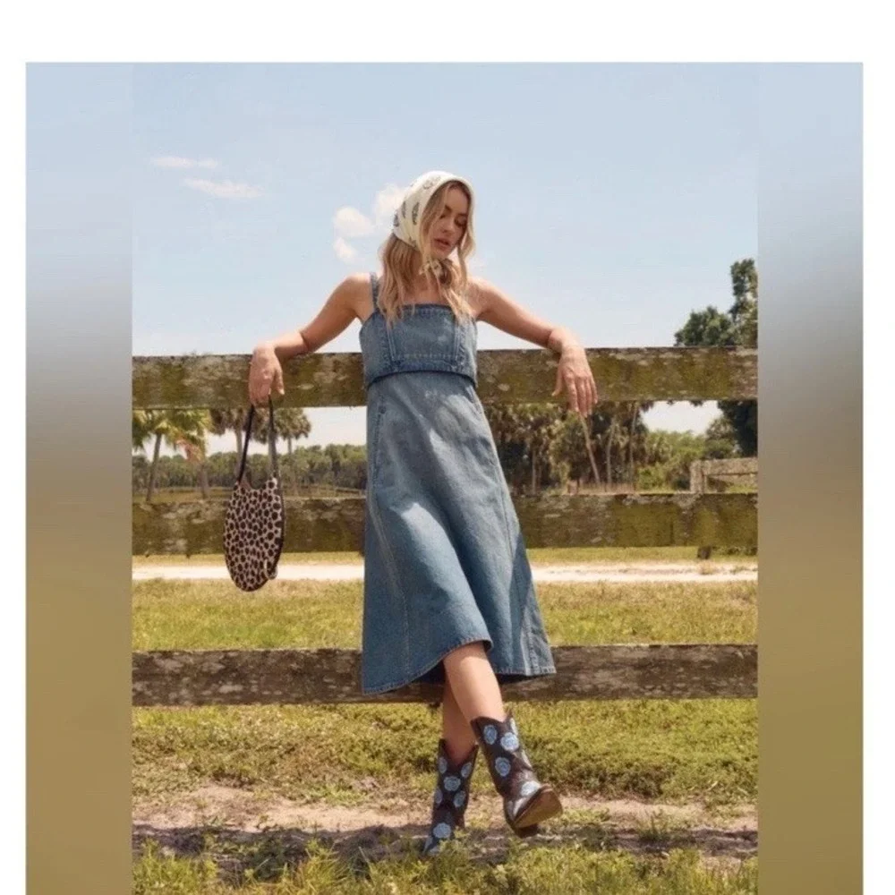 NWT $498 Tory Burch Cotton Denim Dress Size 10 A-line Vintage Blue Preppy